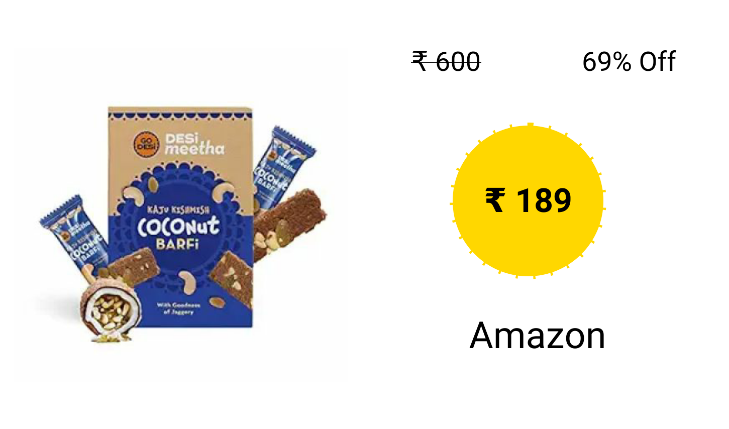 GO DESi Kaju Kishmish Coconut Barfi, 400 Grams Burfi, Indian Sweets ...