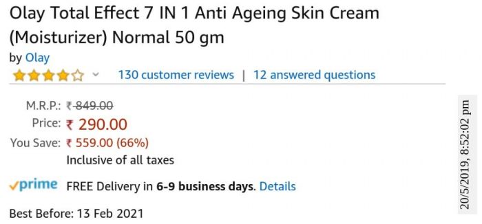 Olay Total Effect 7 IN 1 Anti Ageing Skin Cream (Moisturizer) Normal 50 ...